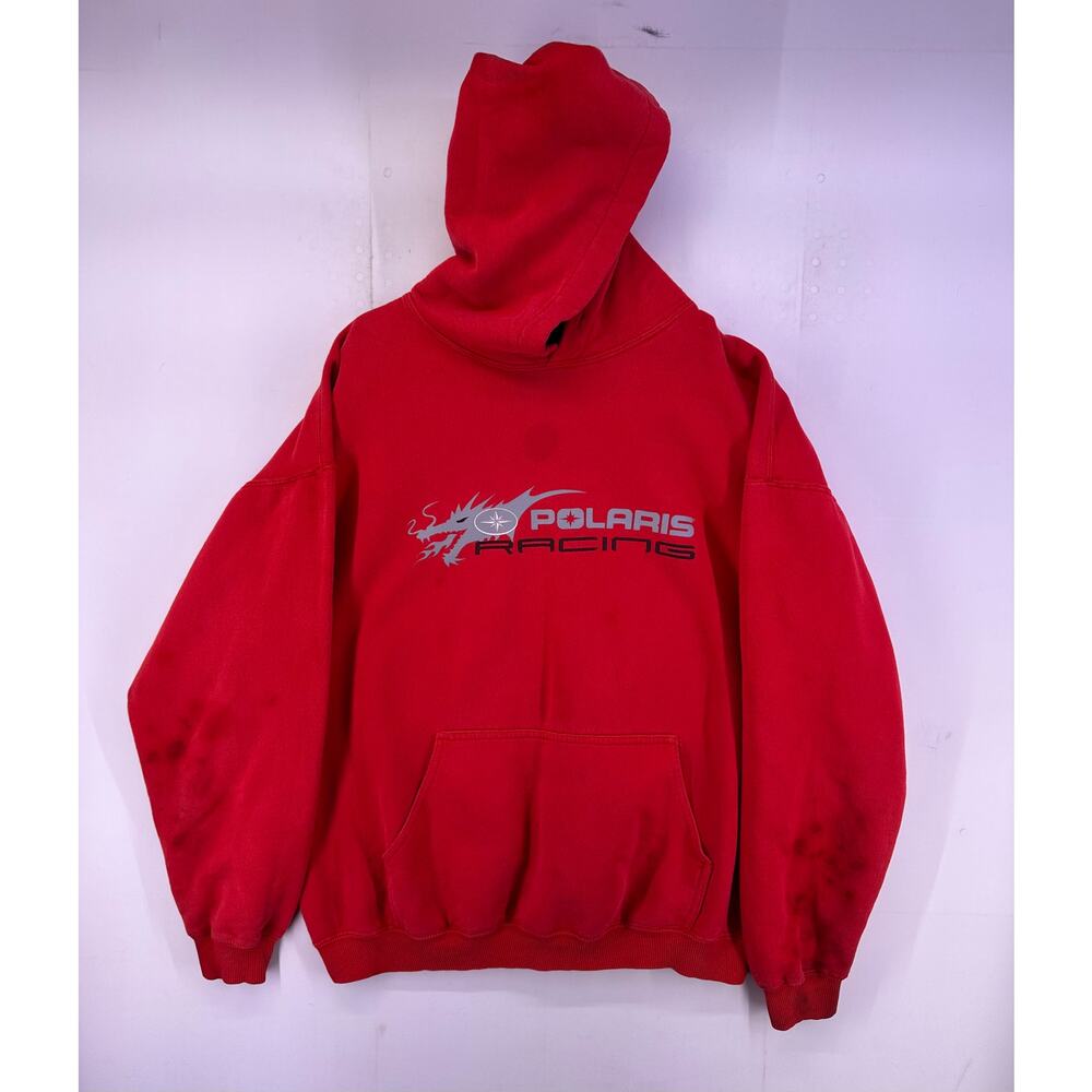 Vintage Polaris Red Hoodie Gray Black Print Size Large